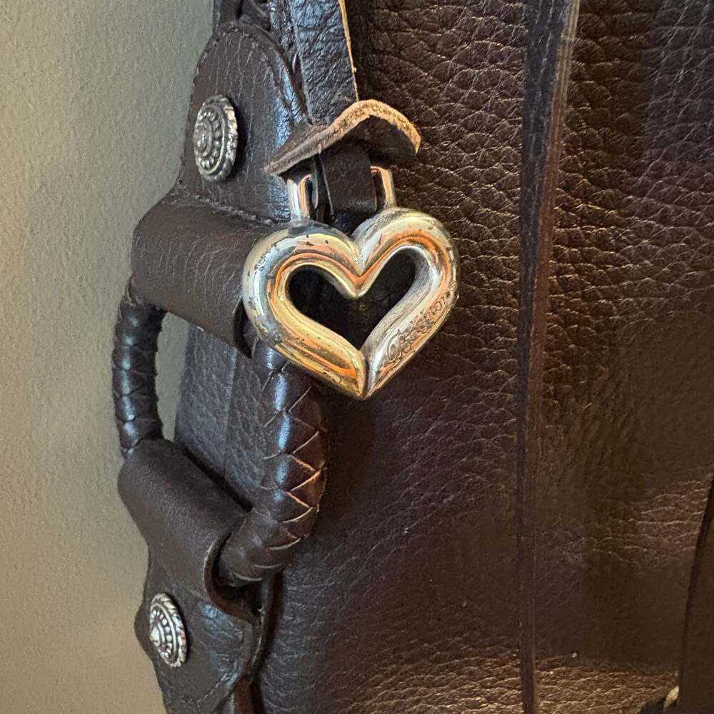 Brighton Brown Leather Shoulder Tote Bag Woven Braided Front - Picture 7 of 15
